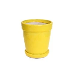 Pot Met Schotel Pale Yellow - D 22 X H 24 Cm